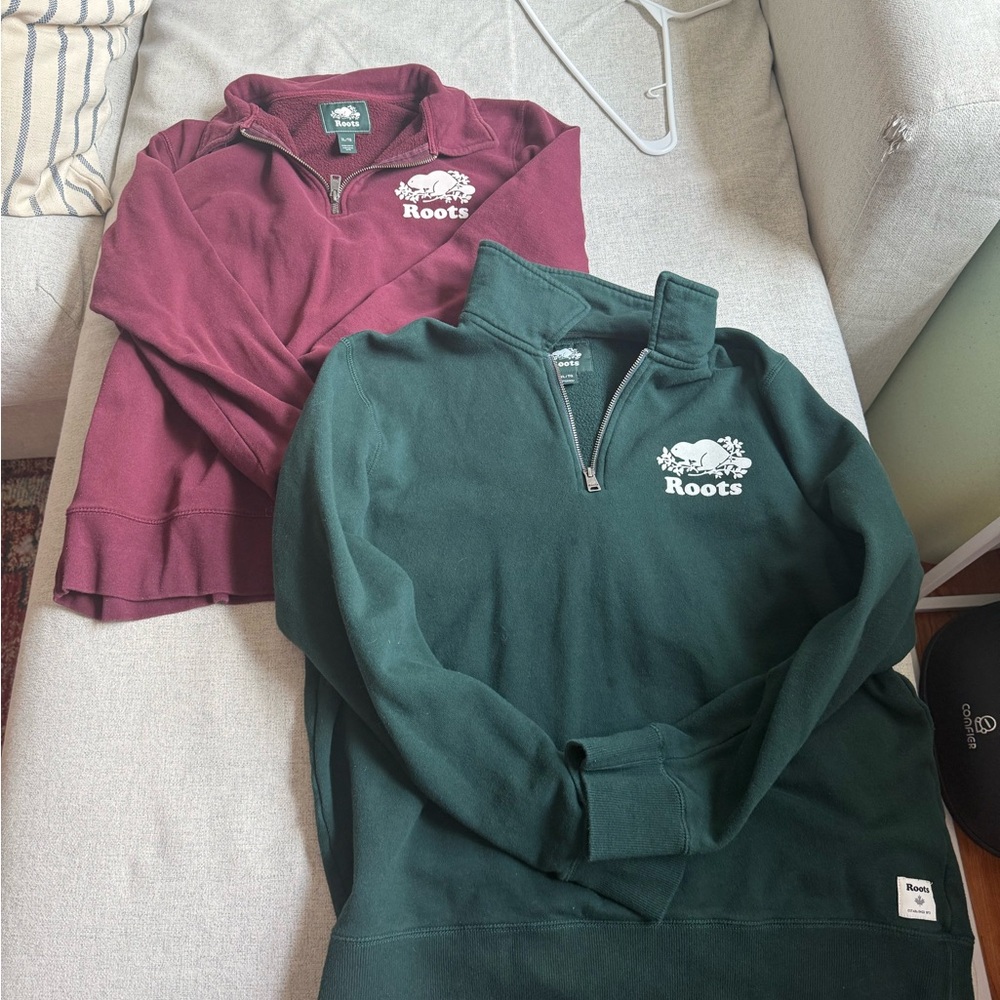 Roots Men's Half-Zip Sweater - Forest Green & Burgundy